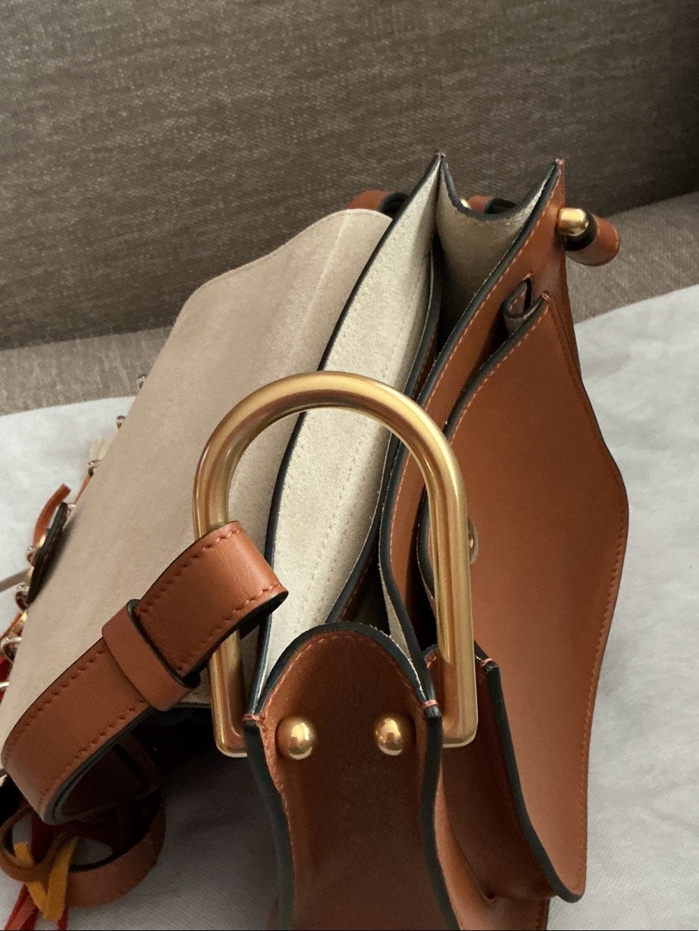 Chloe Tan Leather Crossbody Bag with Multicolor Suede Fringe - Picture 6 of 9